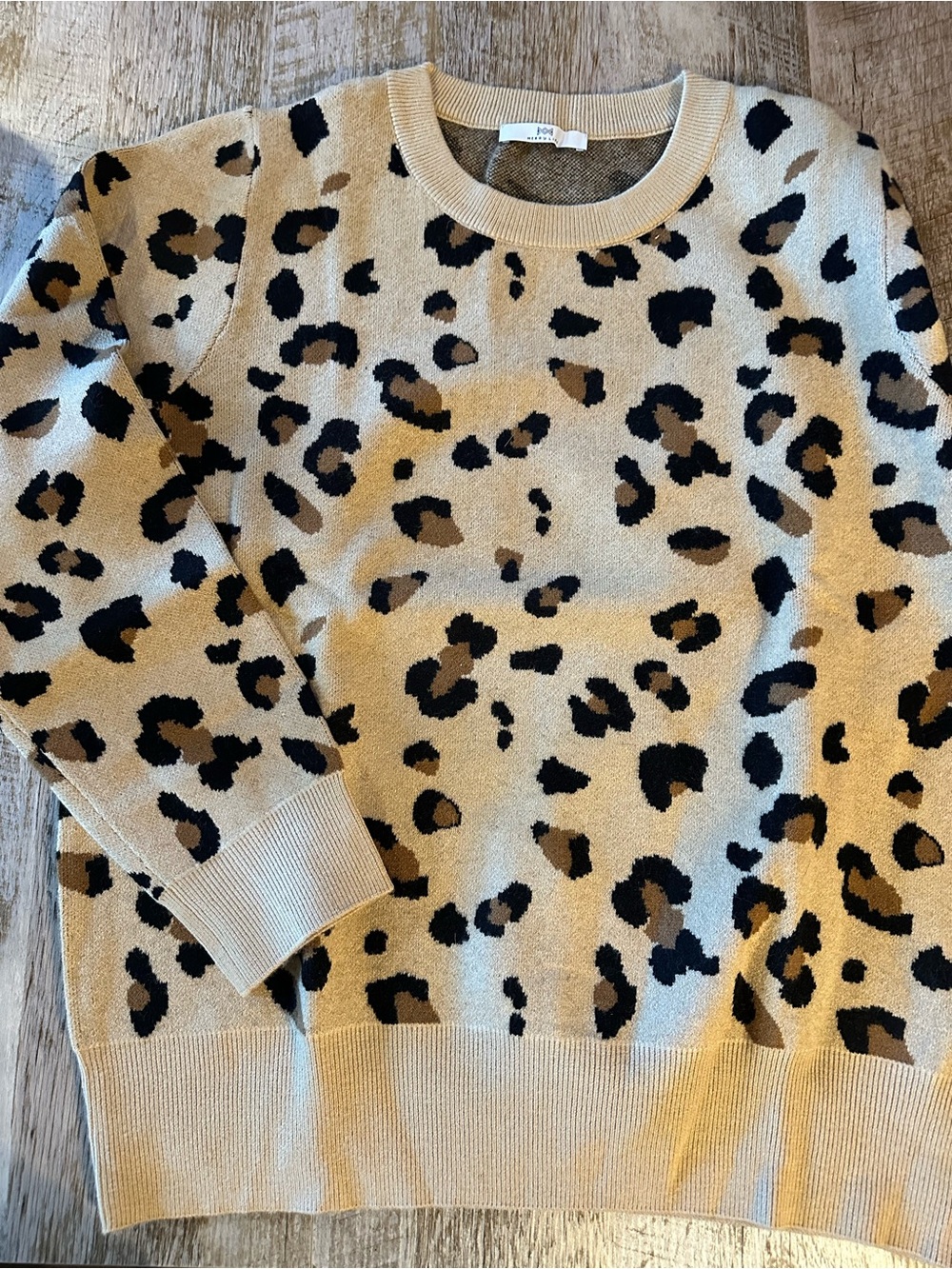 Leopard Print Crewneck Sweater - Beige/Black
